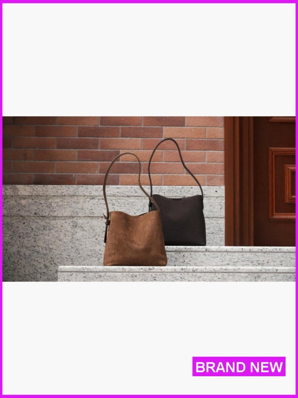 Vegan Suede Bucket Bag with Adjustable Strap and Detachable Pouch for Work - Picture 7 of 7